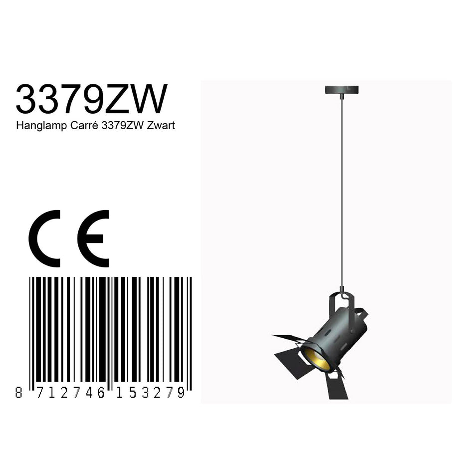 Hanglamp Carré 3379ZW – zwarte industriële lamp met E27