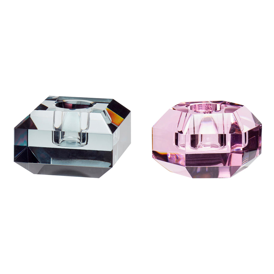 Gem-kandelaars roze/grijs (set van 2)