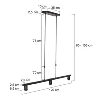 Zwarte 3-lichts hanglamp Stang 3457ZW zonder kappen