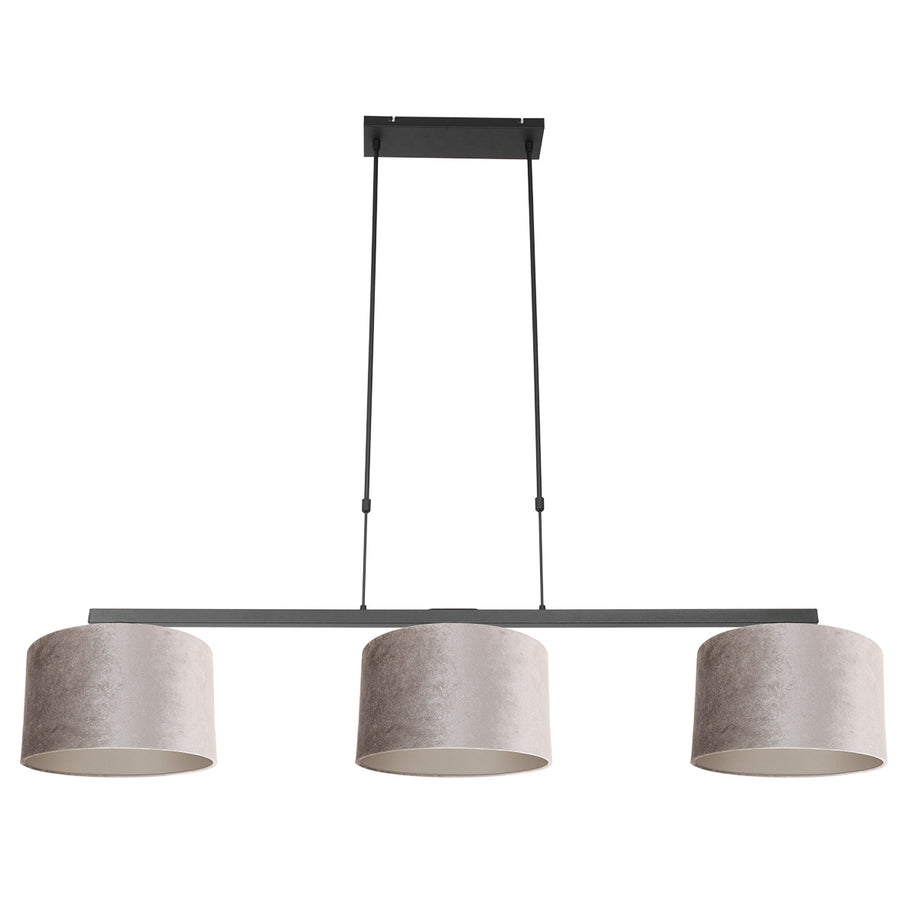 Zwarte 3-lichts hanglamp Stang 3459ZW met grijze velourskappen