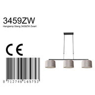 Zwarte 3-lichts hanglamp Stang 3459ZW met grijze velourskappen