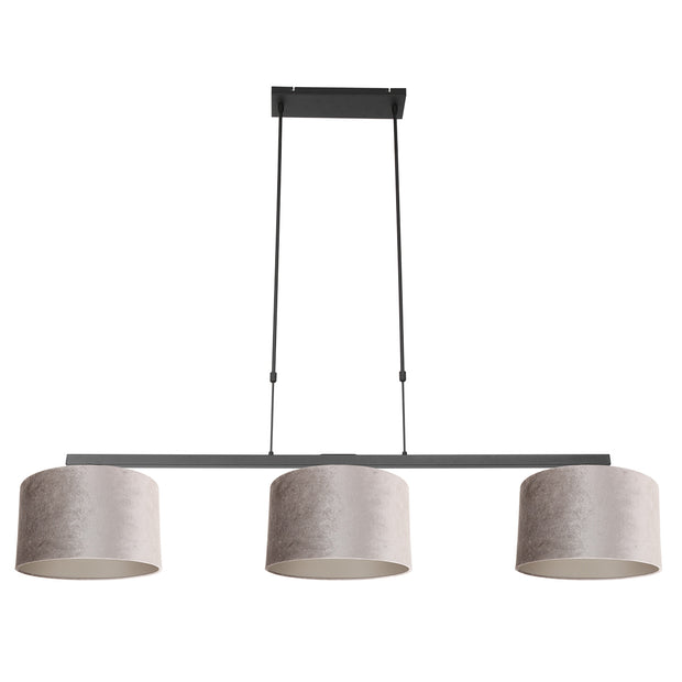 Zwarte 3-lichts hanglamp Stang 3459ZW met grijze velourskappen