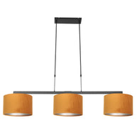 Zwarte 3-lichts hanglamp Stang 3460ZW met goudkleurige velourskappen