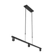 Zwarte 3-lichts hanglamp Stang 3464ZW met blauwe velourskappen