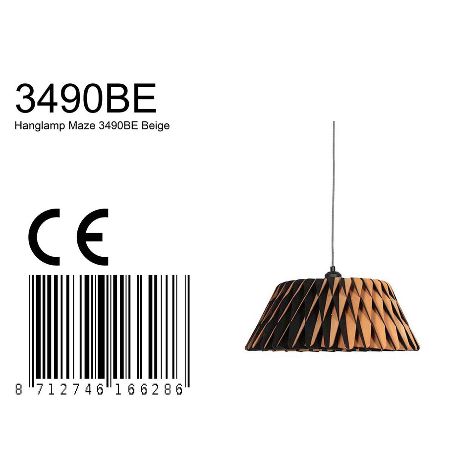 Zwart met blankhouten hanglamp Maze 3490BE rond 46 cm