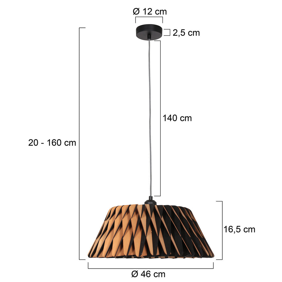 Zwart met blankhouten hanglamp Maze 3490BE rond 46 cm