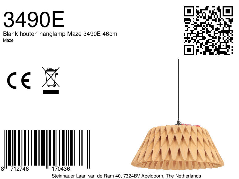 Blankhouten hanglamp Maze 3490E 46 cm