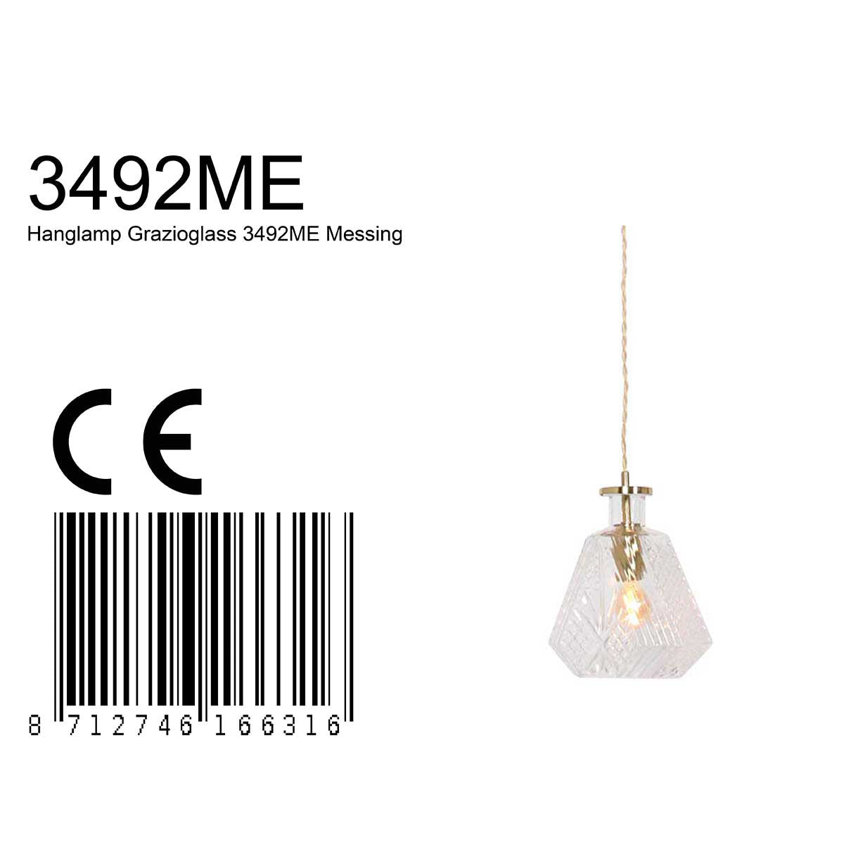 Hanglamp Grazio Glas 3492ME Messing met E14-fitting