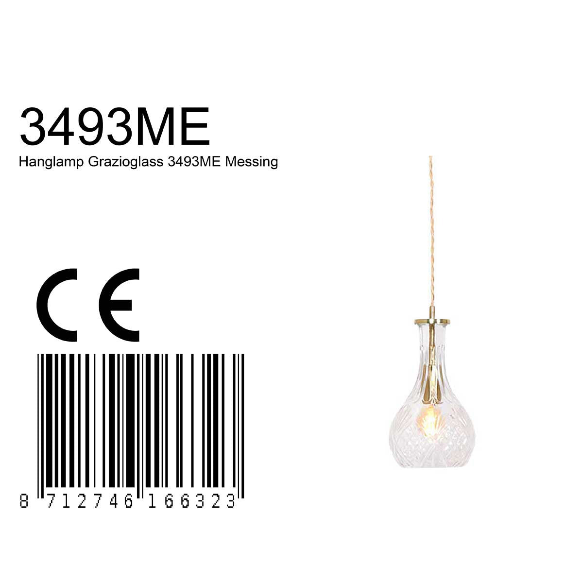 Hanglamp Grazio Glas 3493ME Messing met E14-fitting
