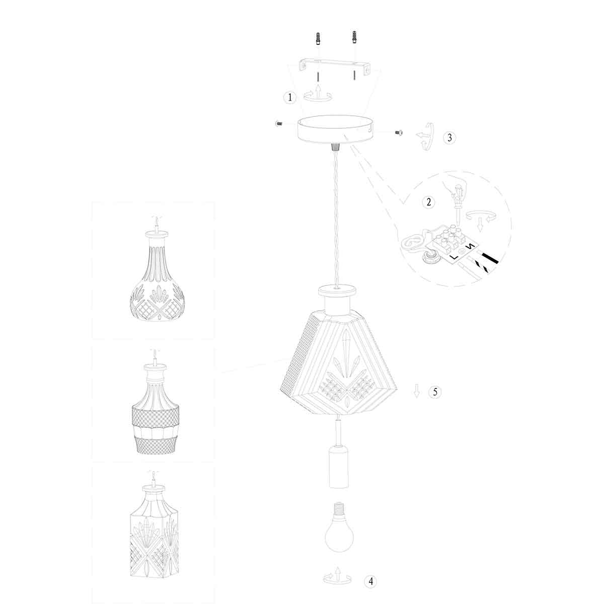 Hanglamp Grazio Glas 3493ME Messing met E14-fitting