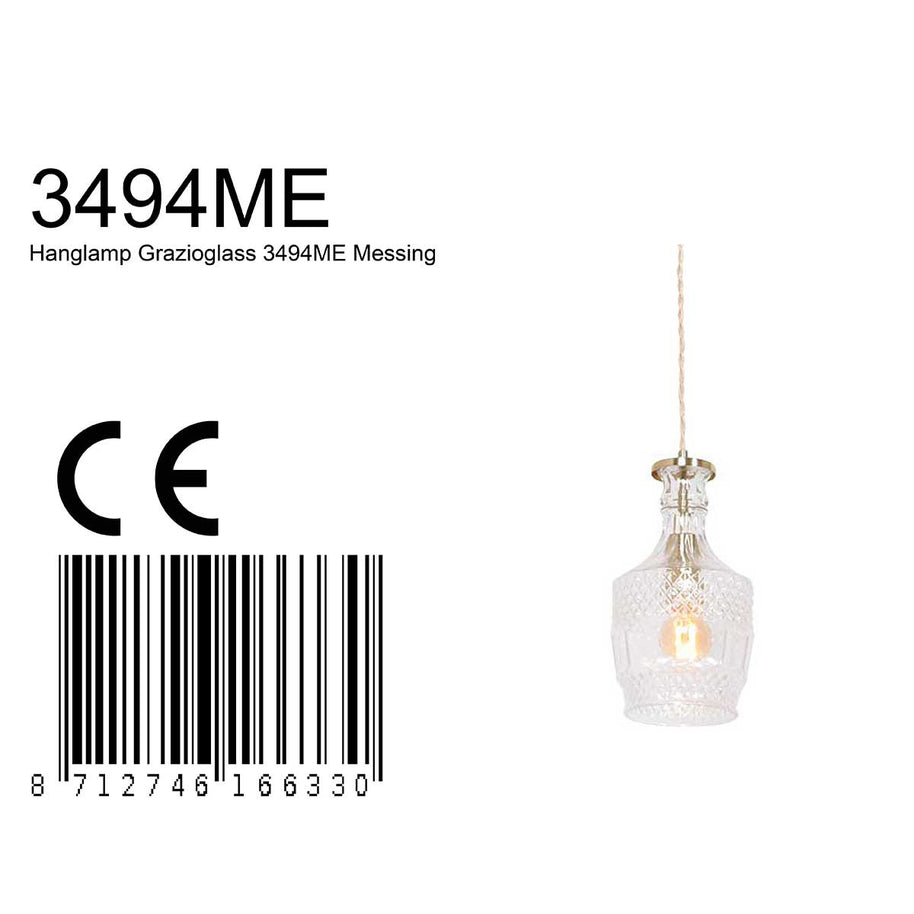 Hanglamp Grazio Glass 3494ME messing met E14-fitting