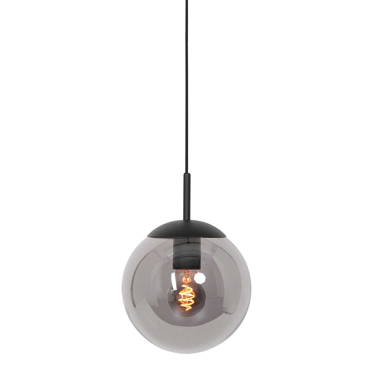 Hanglamp Bollique 3496ZW zwarte hanglamp met gerookt glas Ø20 cm