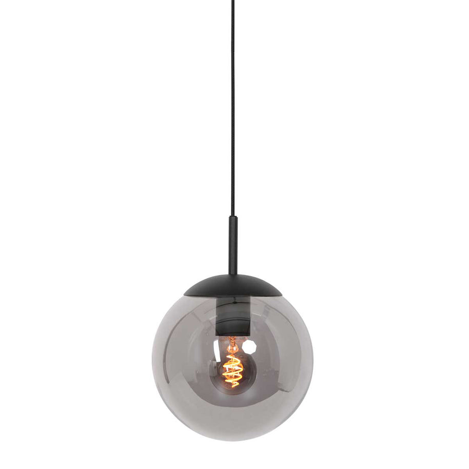 Hanglamp Bollique 3496ZW zwarte hanglamp met gerookt glas Ø20 cm