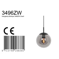 Hanglamp Bollique 3496ZW zwarte hanglamp met gerookt glas Ø20 cm