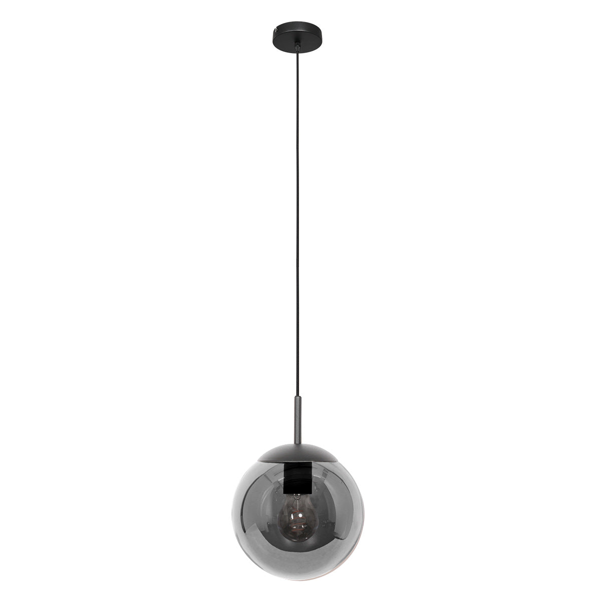 Hanglamp Bollique 3496ZW zwarte hanglamp met gerookt glas Ø20 cm