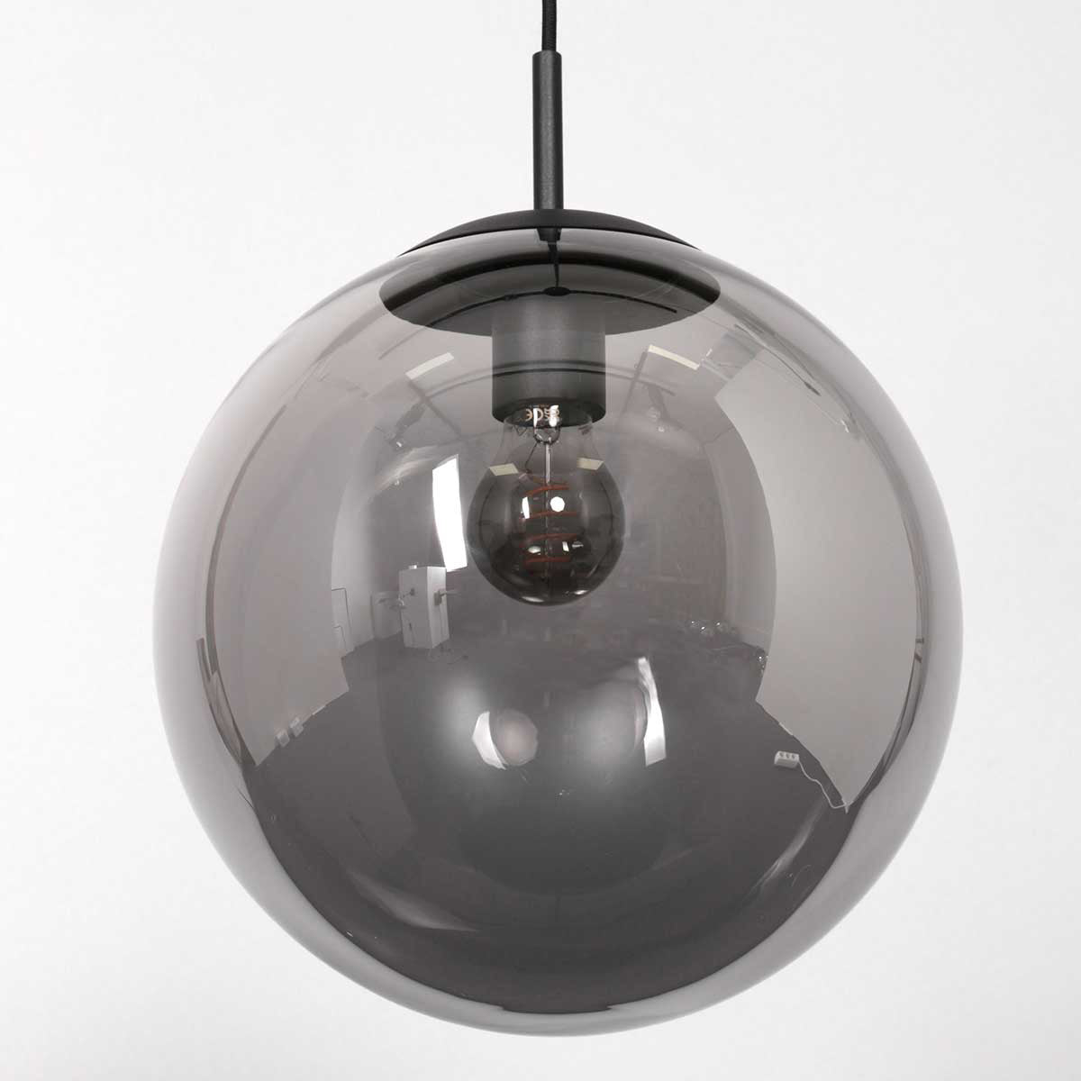Hanglamp Bollique 3496ZW zwarte hanglamp met gerookt glas Ø20 cm