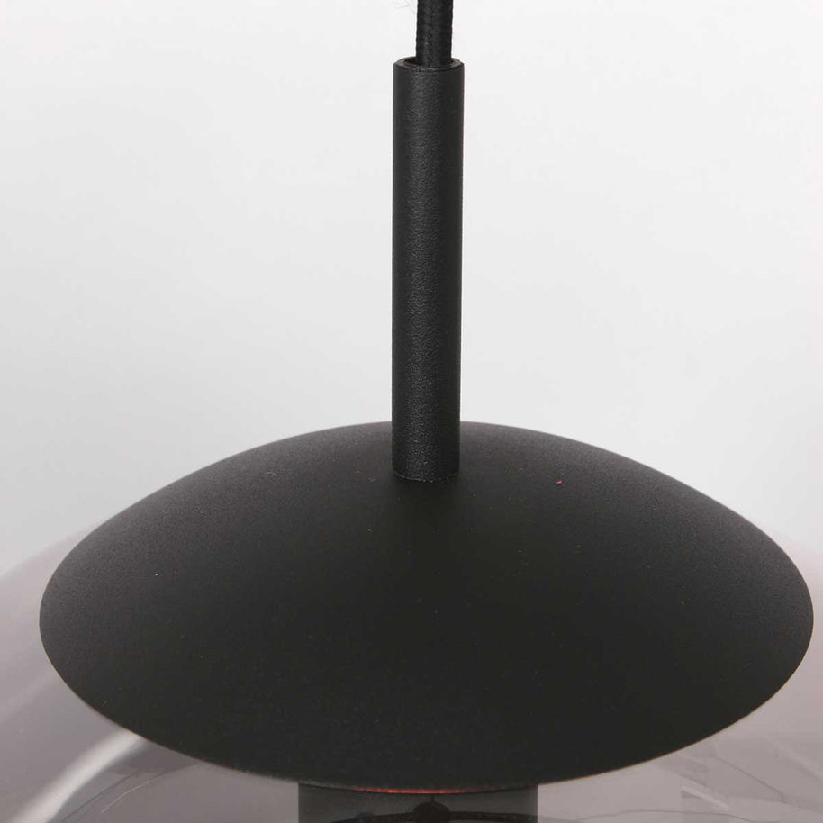 Hanglamp Bollique 3496ZW zwarte hanglamp met gerookt glas Ø20 cm