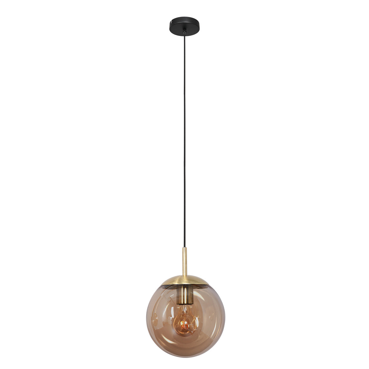 Hanglamp Bollique 3497ME, messing met amberglas Ø25 cm