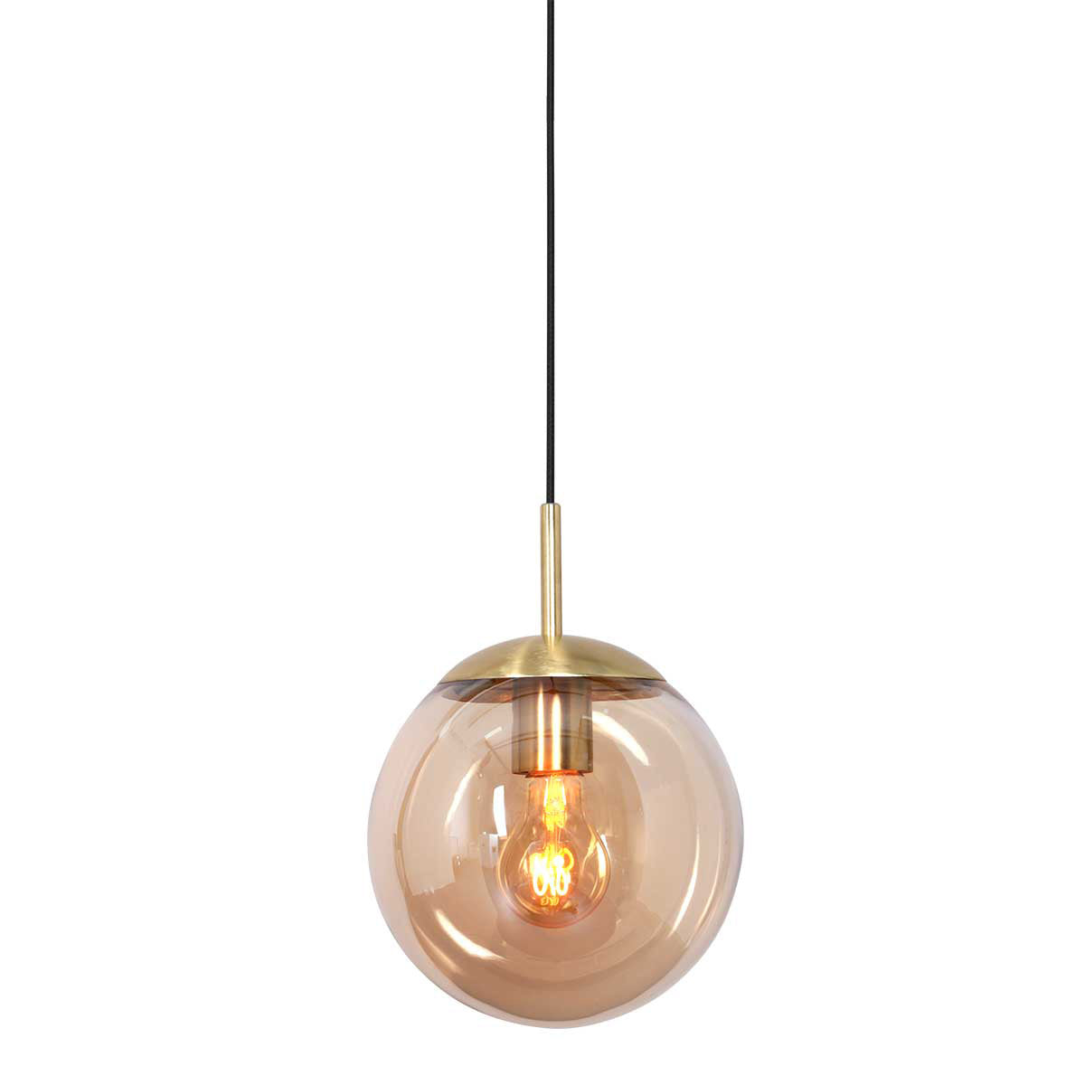 Hanglamp Bollique 3498ME, messing met amber glas Ø30 cm