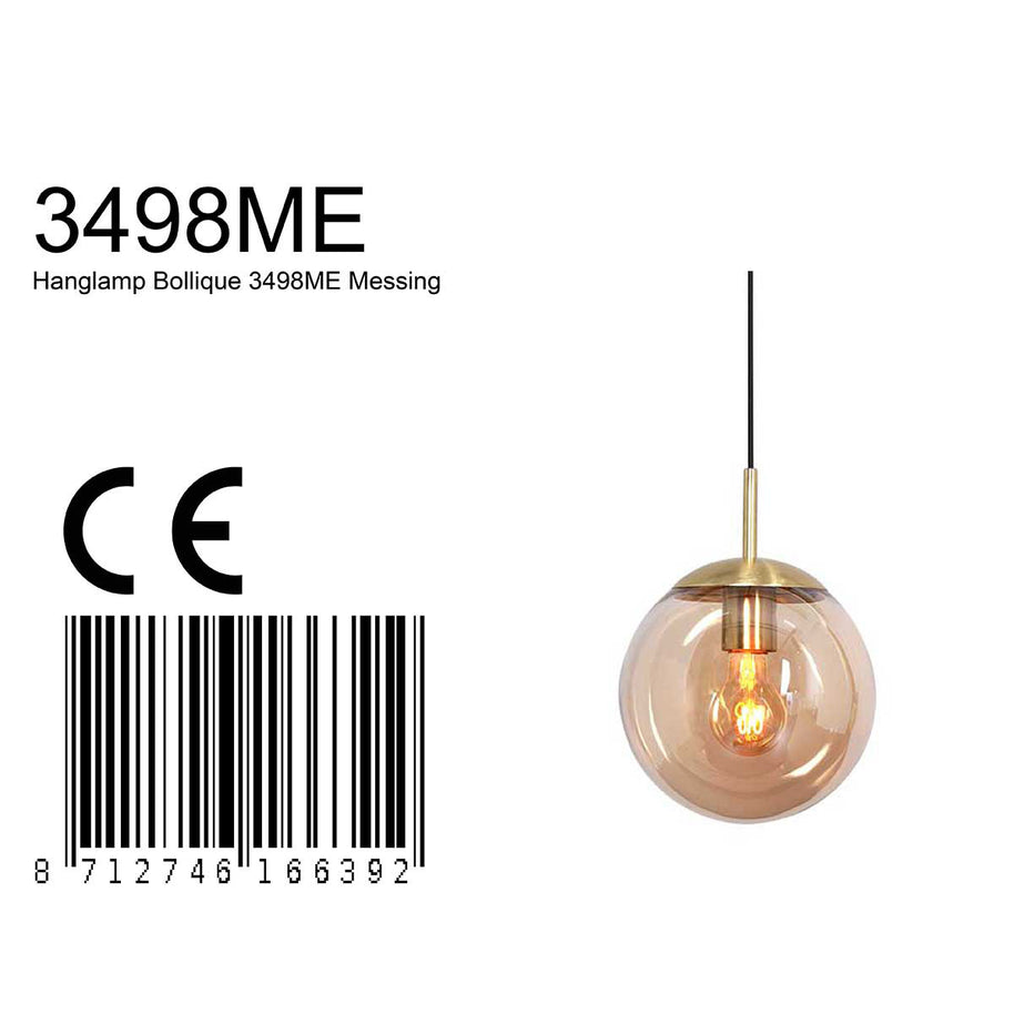 Hanglamp Bollique 3498ME, messing met amber glas Ø30 cm