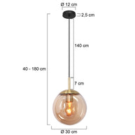 Hanglamp Bollique 3498ME, messing met amber glas Ø30 cm