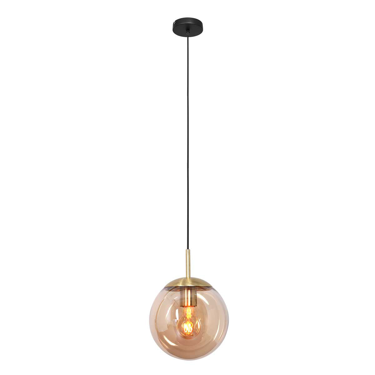 Hanglamp Bollique 3498ME, messing met amber glas Ø30 cm