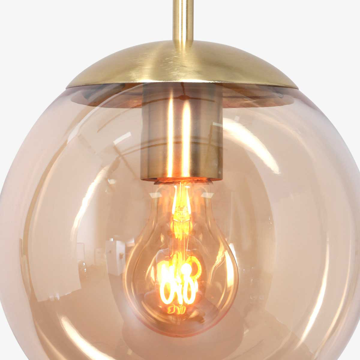 Hanglamp Bollique 3498ME, messing met amber glas Ø30 cm