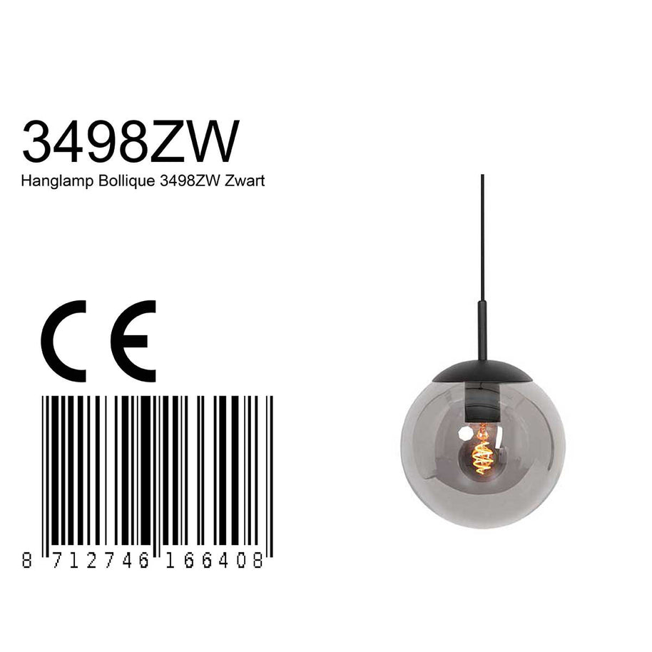 Hanglamp Bollique 3498ZW zwart met rookglas Ø 30 cm