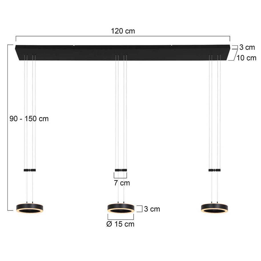 Hanglamp Piola 3501ZW Zwart 3 lichts