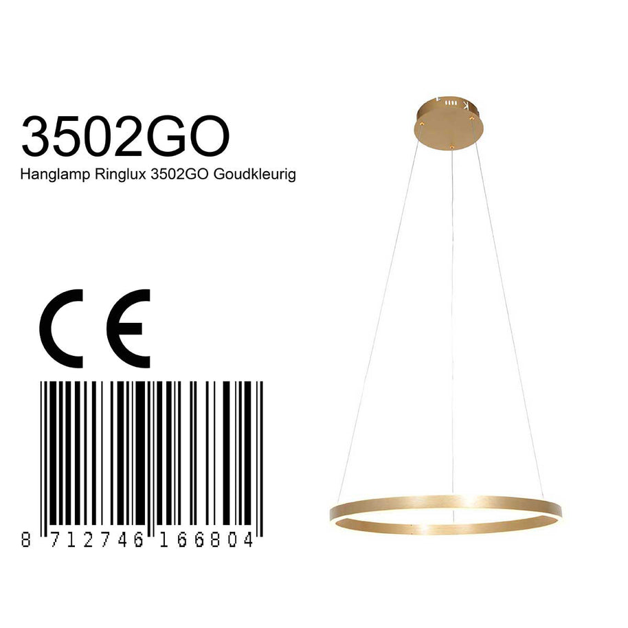 Hanglamp Ringlux 3502GO goudkleurige LED-ringlamp Ø60 cm