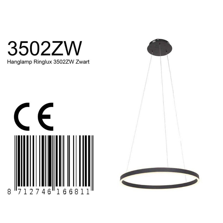 Hanglamp Ringlux 3502ZW zwarte LED ringlamp Ø 60 cm