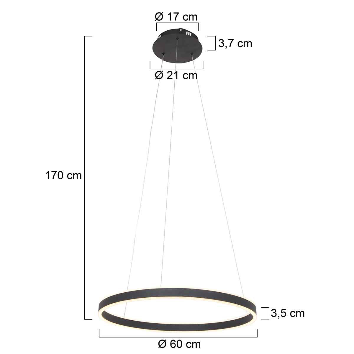 Hanglamp Ringlux 3502ZW zwarte LED ringlamp Ø 60 cm
