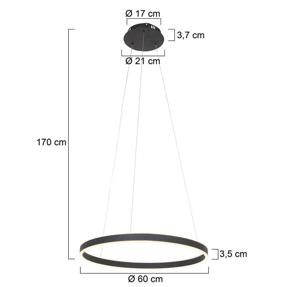 Hanglamp Ringlux 3502ZW zwarte LED ringlamp Ø 60 cm