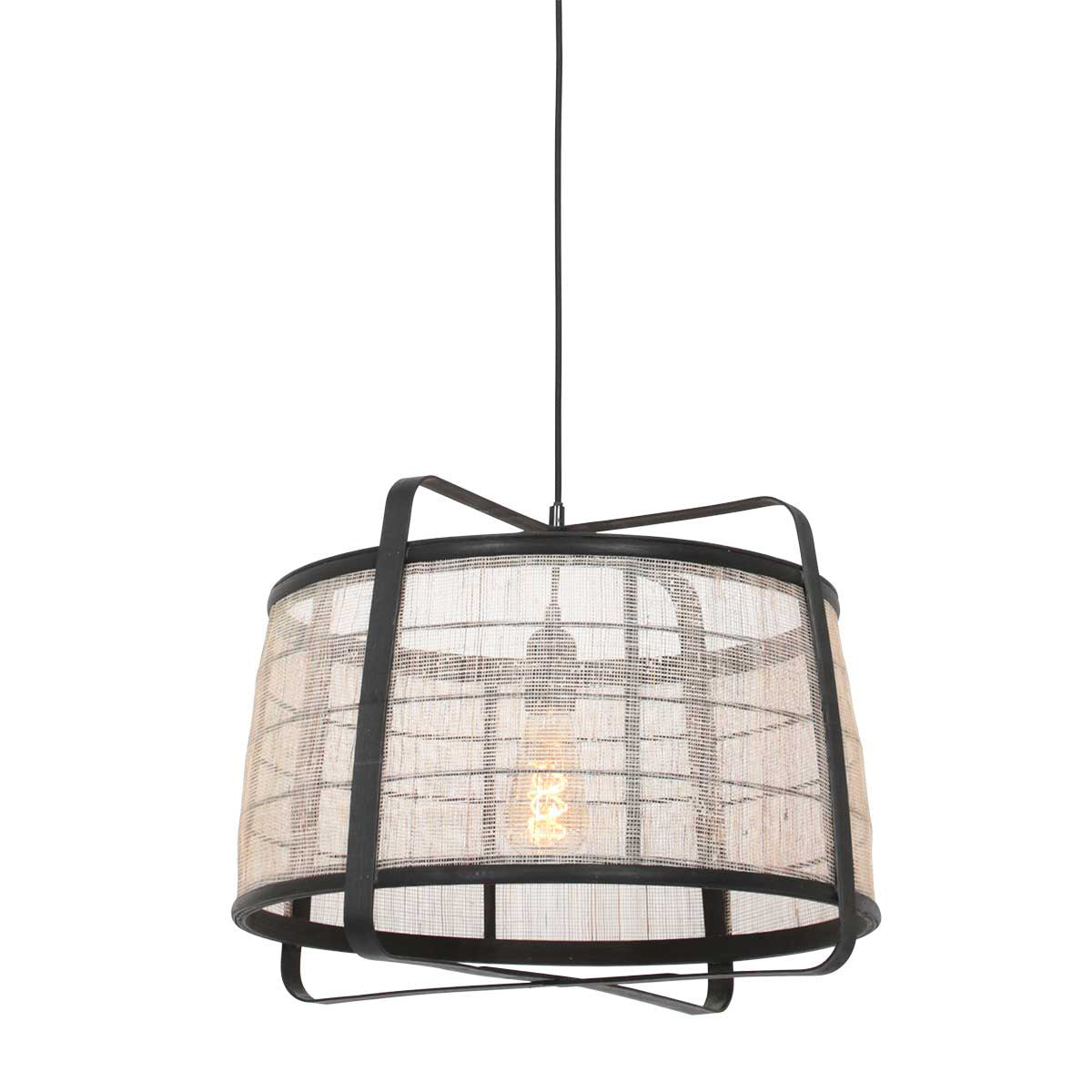 Hanglamp Capos 3511ZW zwart met jute E27-fitting