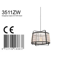 Hanglamp Capos 3511ZW zwart met jute E27-fitting