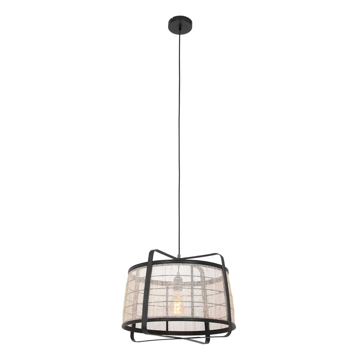 Hanglamp Capos 3511ZW zwart met jute E27-fitting