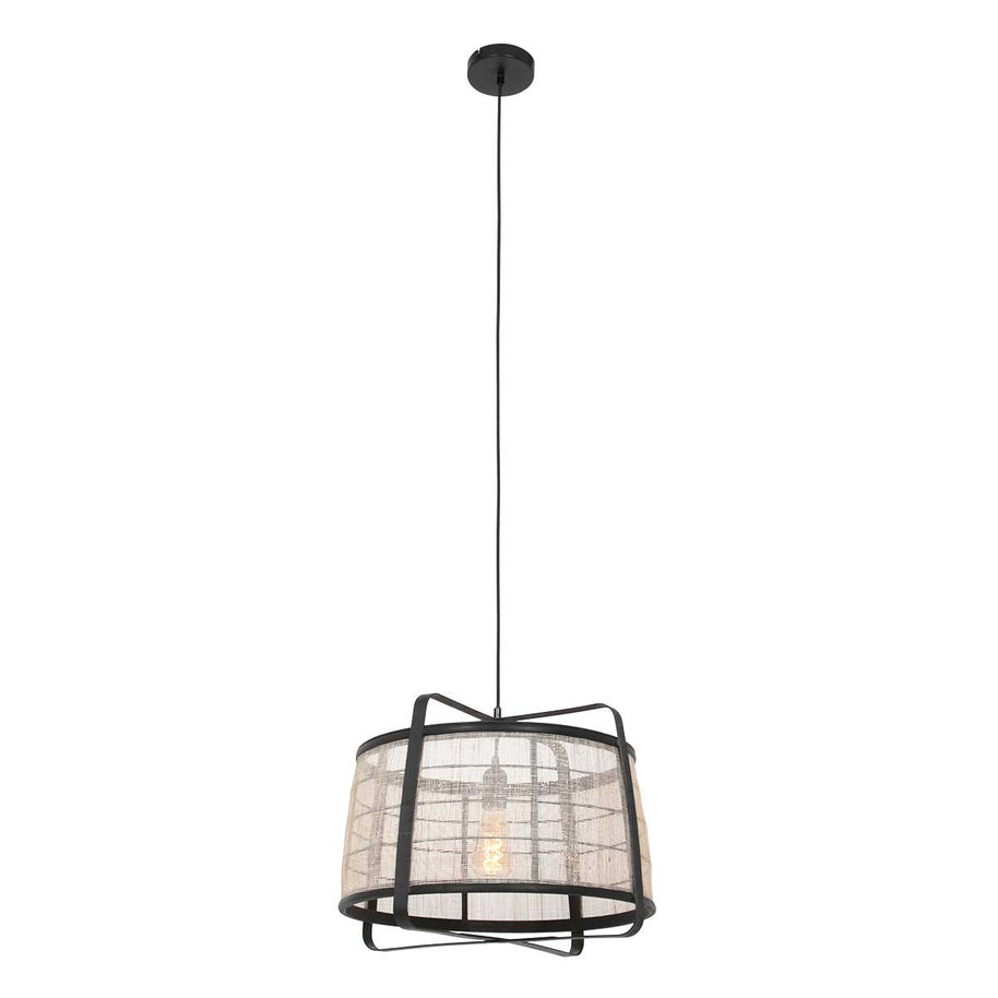 Hanglamp Capos 3511ZW zwart met jute E27-fitting