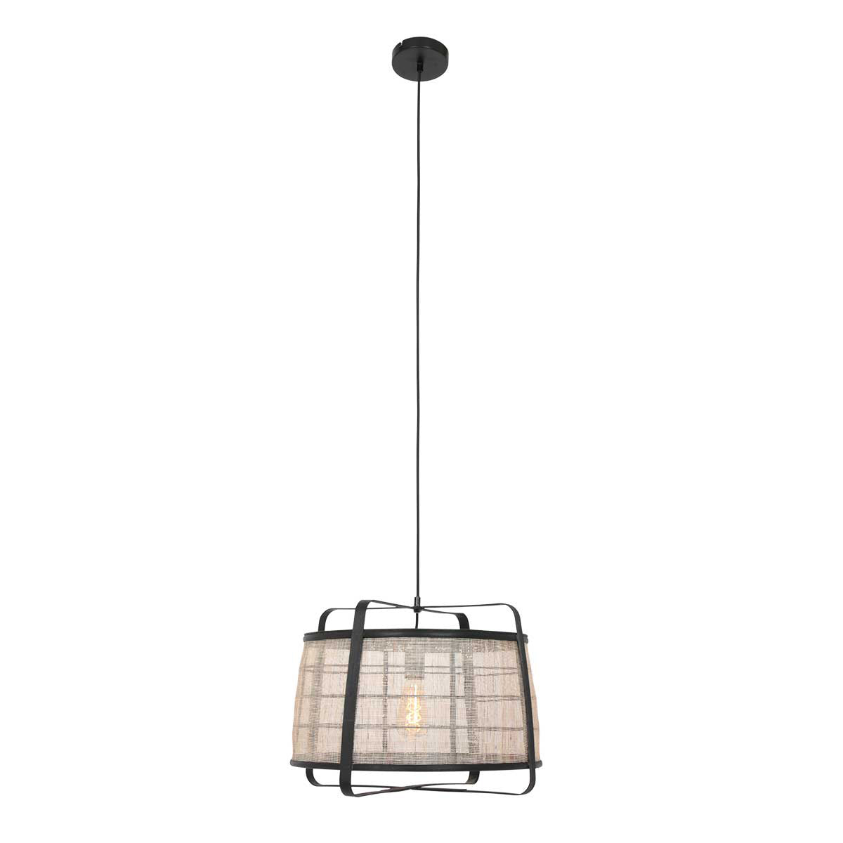 Hanglamp Capos 3511ZW zwart met jute E27-fitting