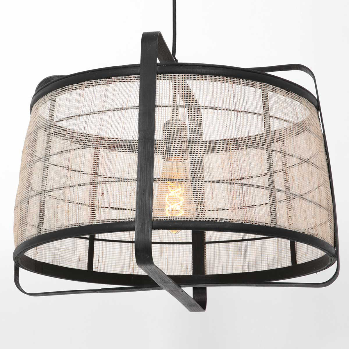 Hanglamp Capos 3511ZW zwart met jute E27-fitting