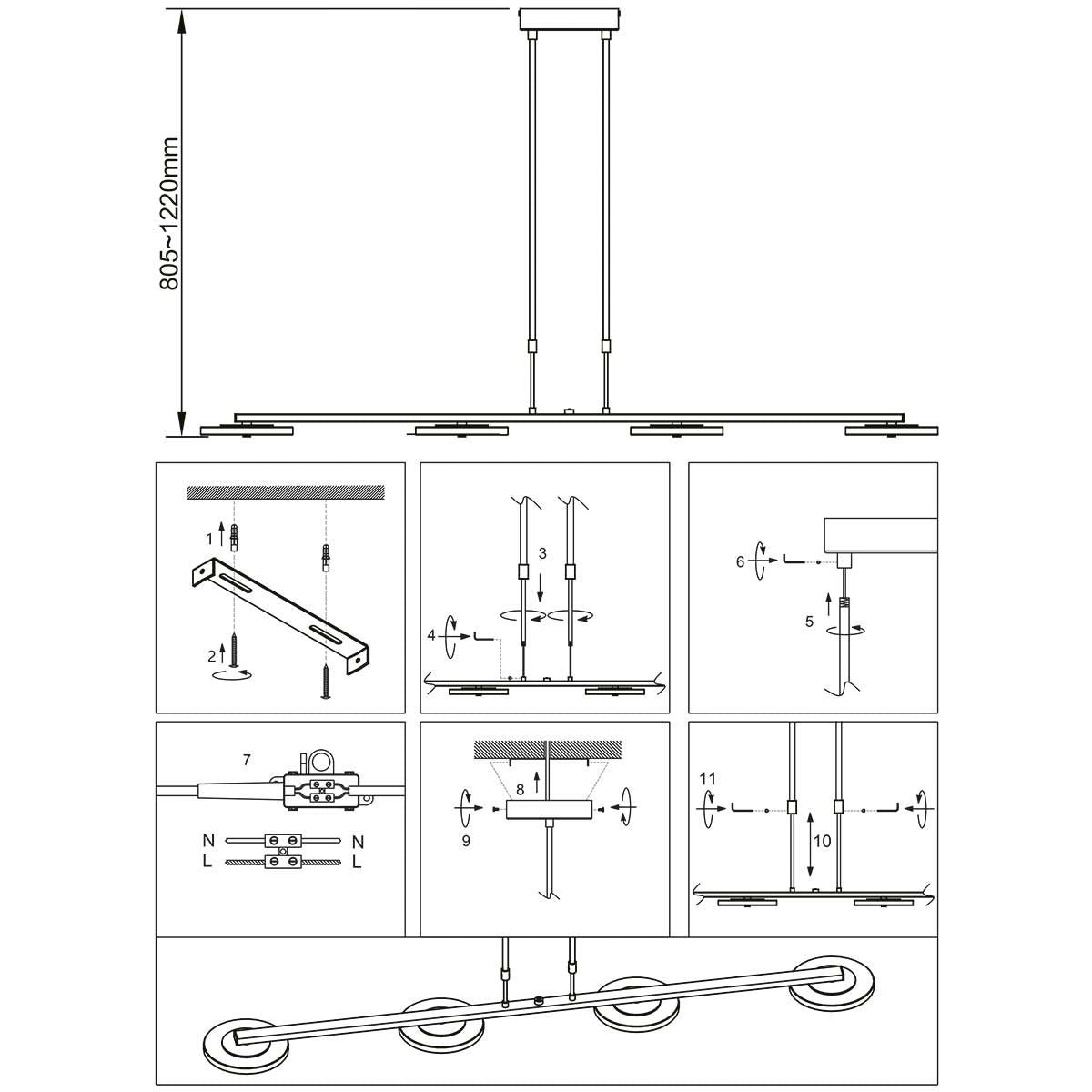 Hanglamp Turound 3512ST staal 4-lichts