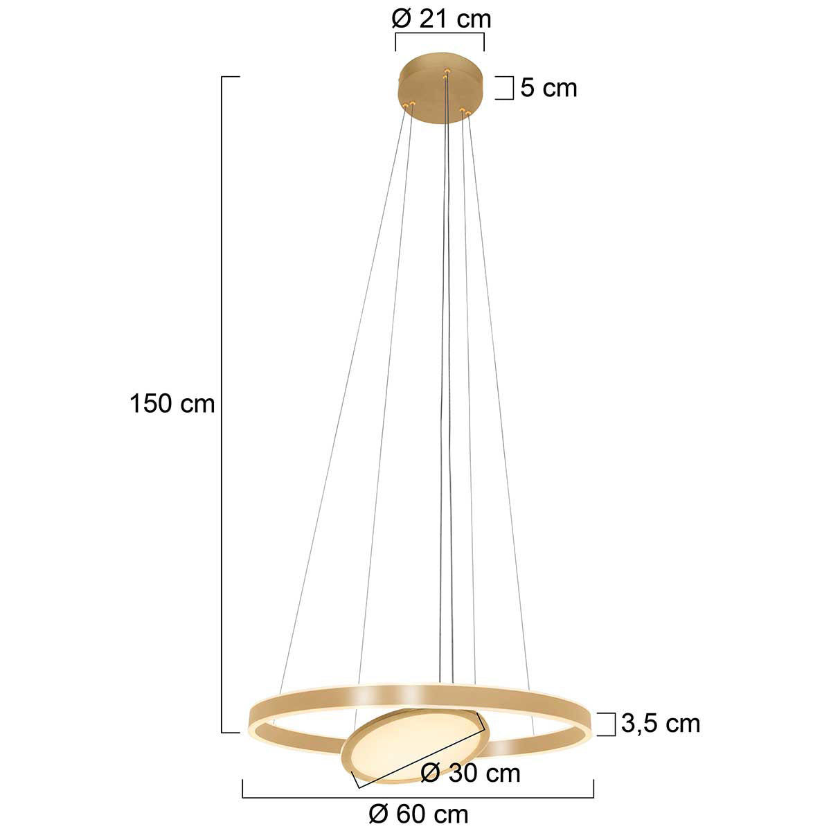 Hanglamp Ringlux 3514GO Goud 60cm met binnenplaat