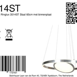 Hanglamp Ringlux 3514ST staal 60 cm met binnenplaat