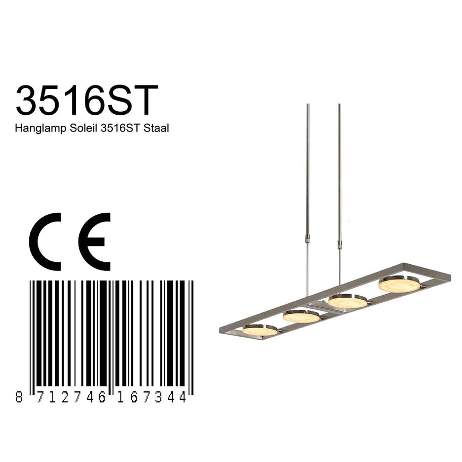 Hanglamp Soleil 3516ST Staal 4000 Lumen