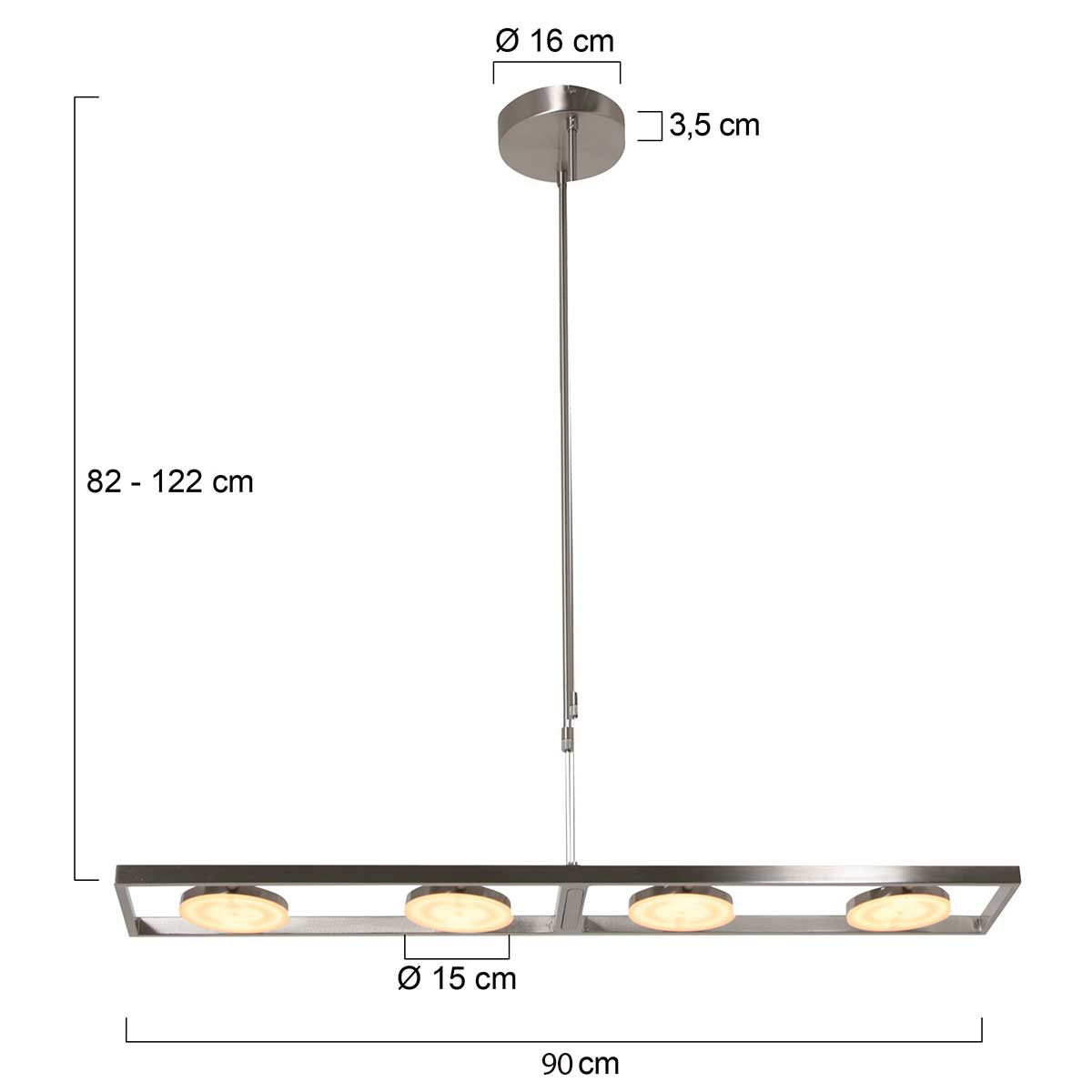 Hanglamp Soleil 3516ST Staal 4000 Lumen