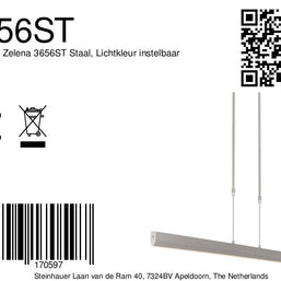 Hanglamp Zelena 3656ST, staal, instelbare lichtkleur