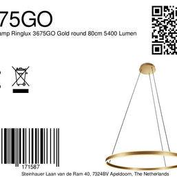 Hanglamp Ringlux 3675GO gouden hanglamp met LED ring Ø80