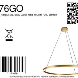 Hanglamp Ringlux 3676GO gouden hanglamp met LED ring Ø100