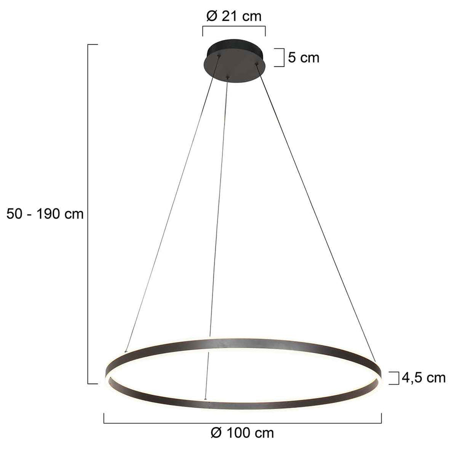 Hanglamp Ringlux 3676ZW zwarte hanglamp met LED ring Ø100