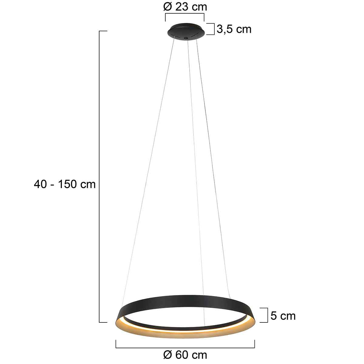 Hanglamp Ringlux 3692ZW zwarte hanglamp met LED ring Ø60