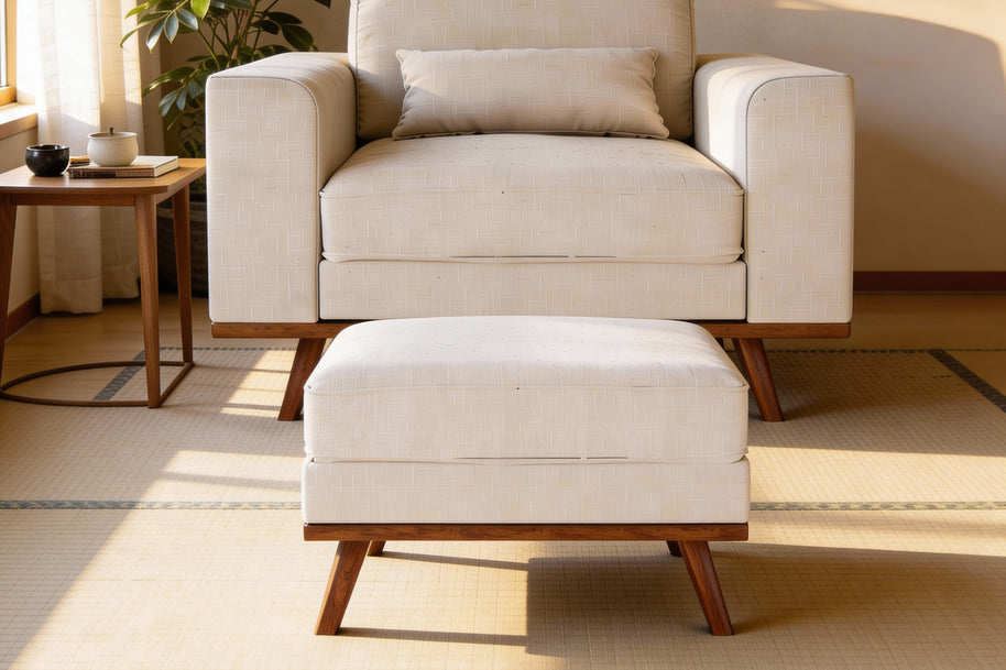 Japandi poef, stof Melva 02, M460 beige